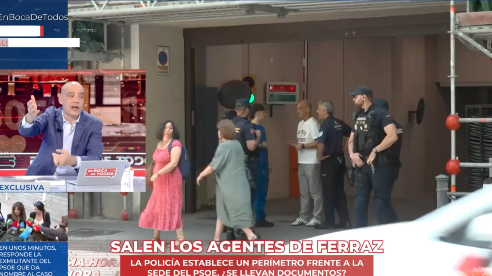 Se llevan las pertenencias de una reportera de 'En boca de todos' en la puerta de Ferraz: "¡Mi bolso!"