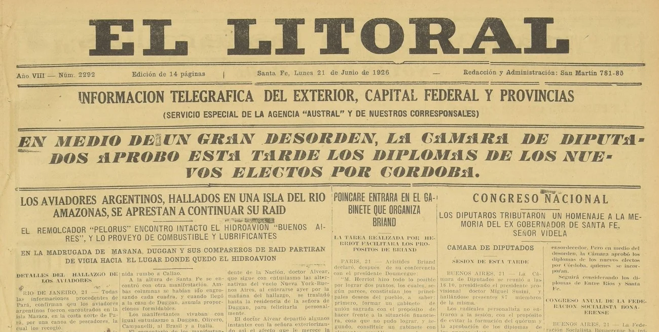 21 de junio de 1926: así era el mundo hace cien años, visto a través de El Litoral