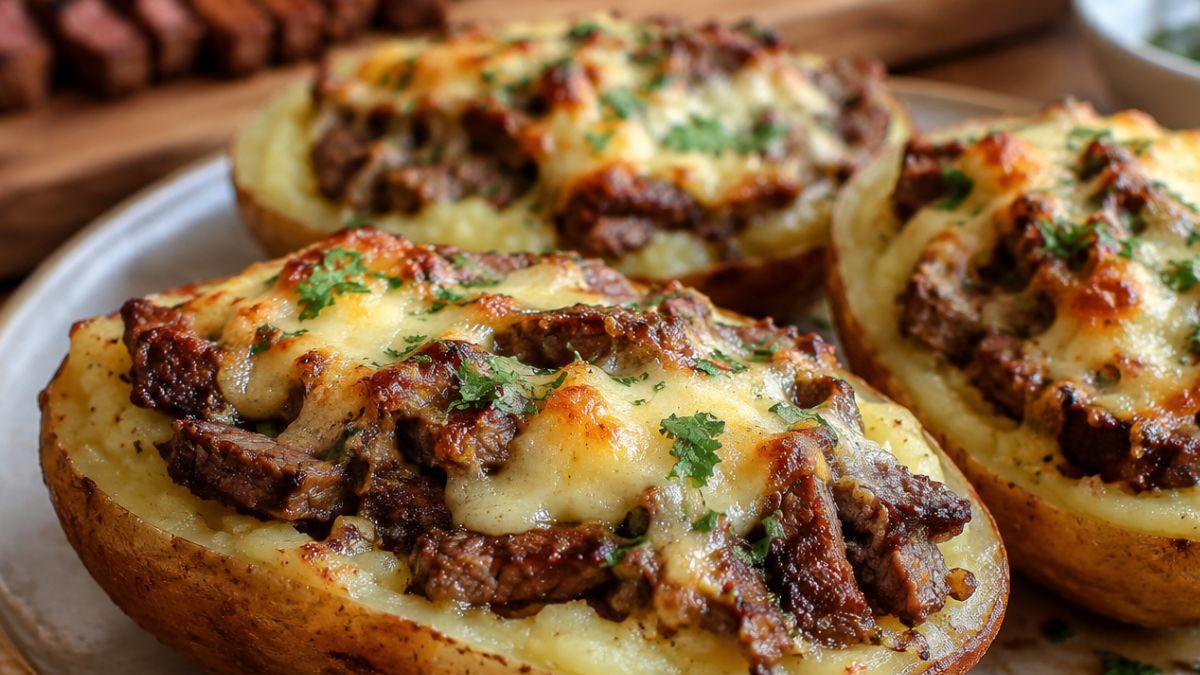 Deliciosas papas rellenas de arrachera y queso, listas en 15 minutos