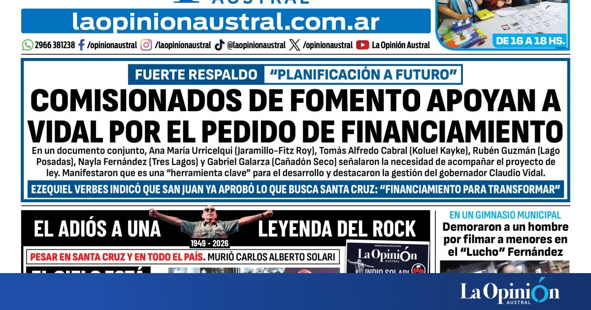 Tapa del Diario La Opinión Austral del sábado 6 de junio de 2026, Río Gallegos, Santa Cruz, Argentina