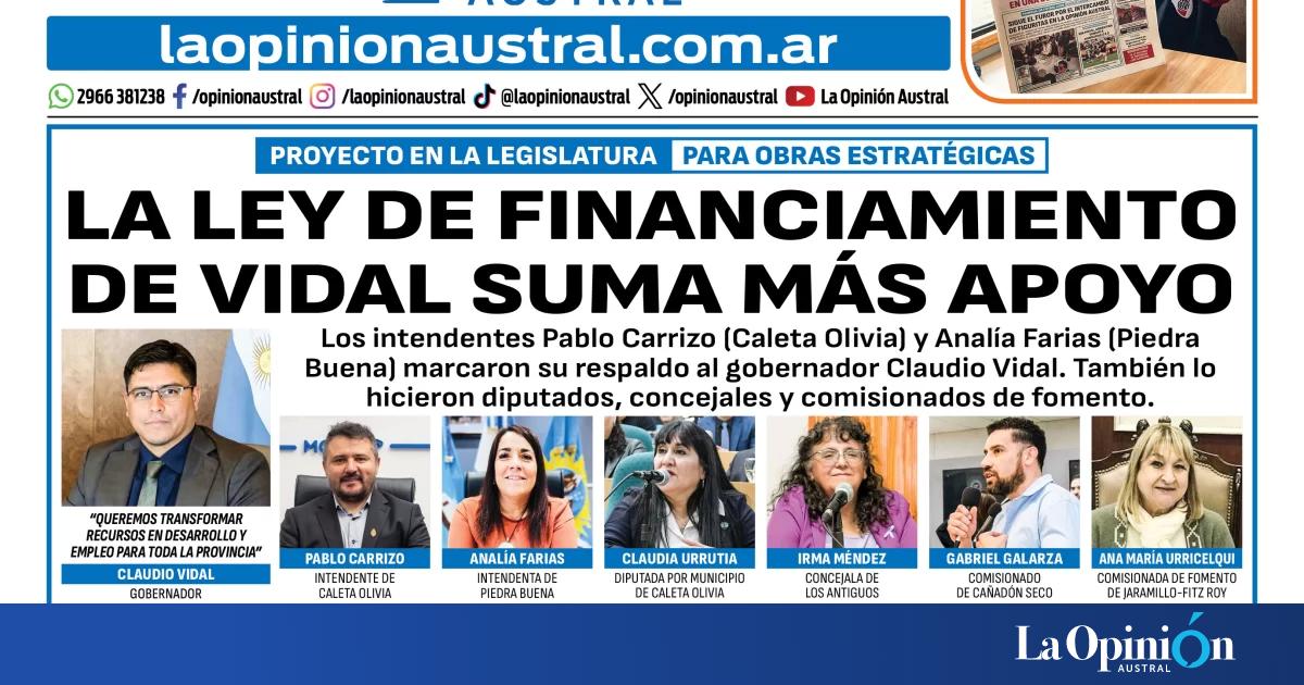 Tapa del Diario La Opinión Austral del lunes 8 de junio de 2026, Río Gallegos, Santa Cruz, Argentina