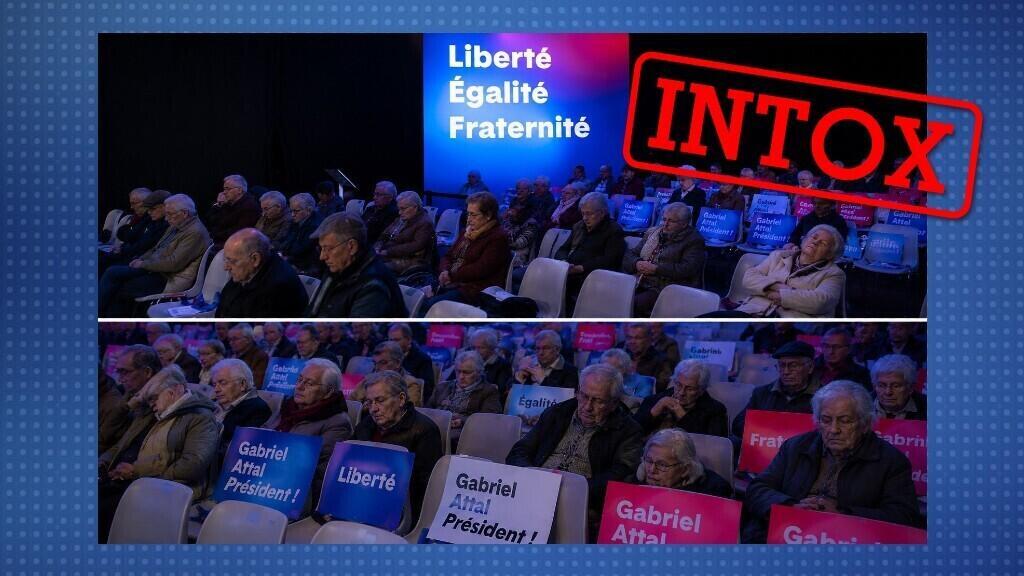Présidentielle : ces images ne prouvent pas que le premier meeting de Gabriel Attal a été un "bide"