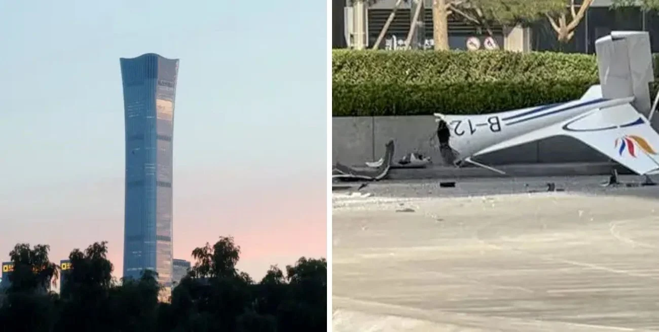 Conmoción en Beijing: una avioneta chocó contra el edificio más alto de la ciudad