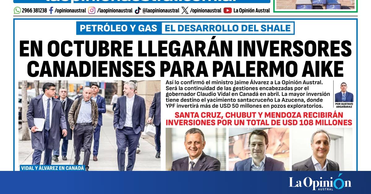Tapa del Diario La Opinión Austral del lunes 15 de junio de 2026, Río Gallegos, Santa Cruz, Argentina