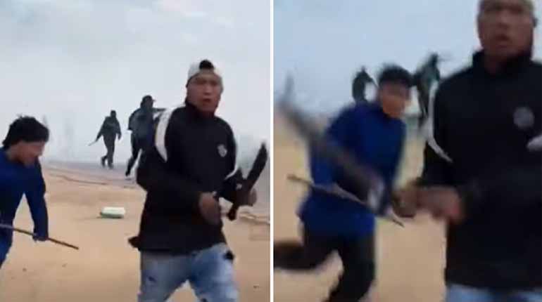 Un reportero evita un machetazo en medio del enfrentamiento en San Julián