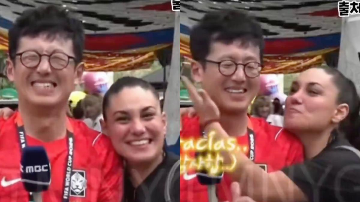 ¡México mágico! Aficionada le roba beso a periodista coreano