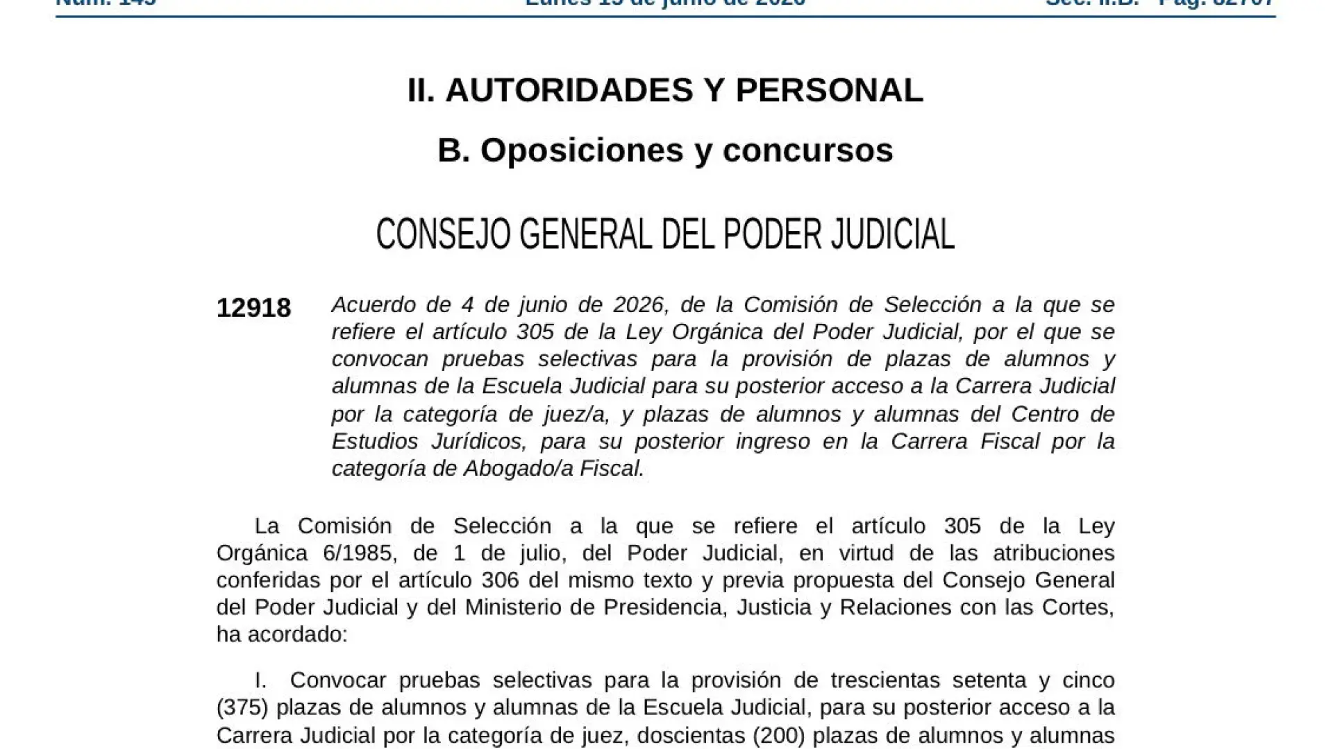 El BOE publica la macroconvocatoria de 700 plazas de jueces y fiscales, la mayor de la historia