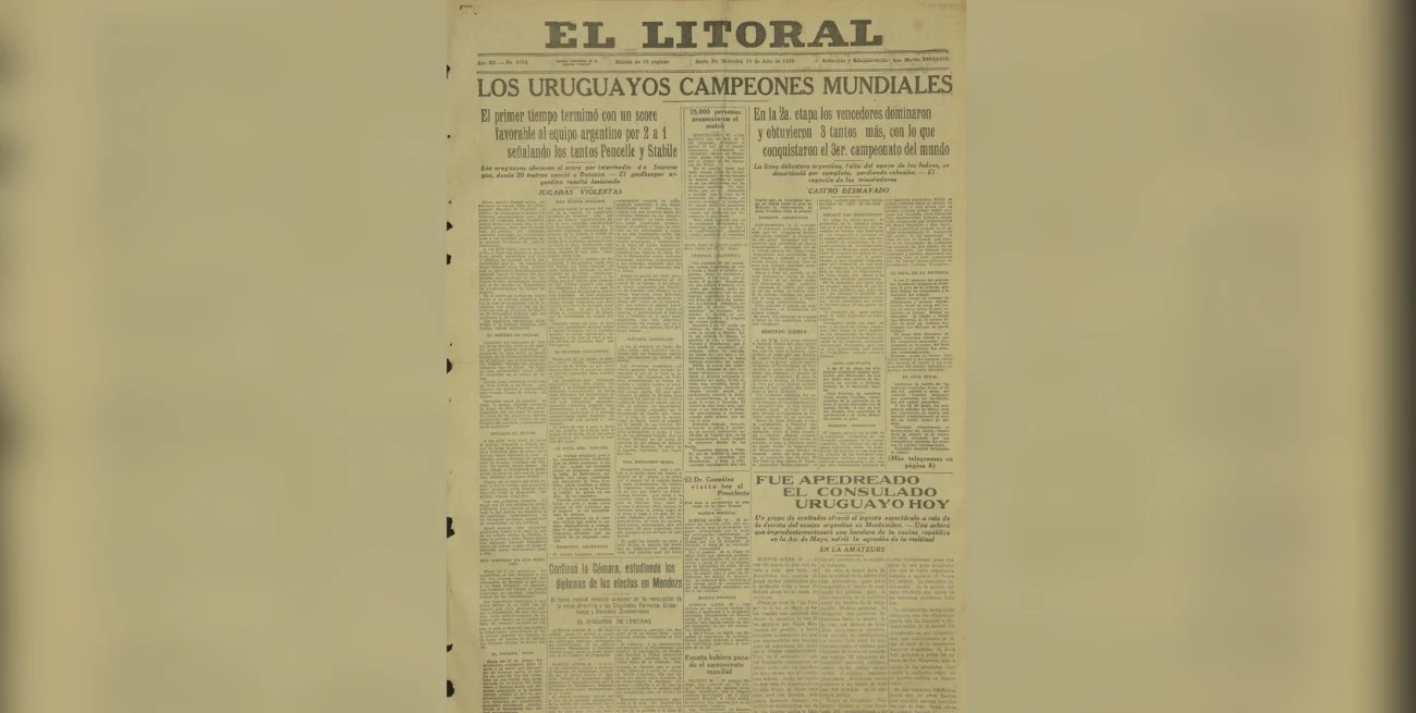 El Litoral y la histórica final entre Uruguay y Argentina durante el primer mundial de fútbol de 1930