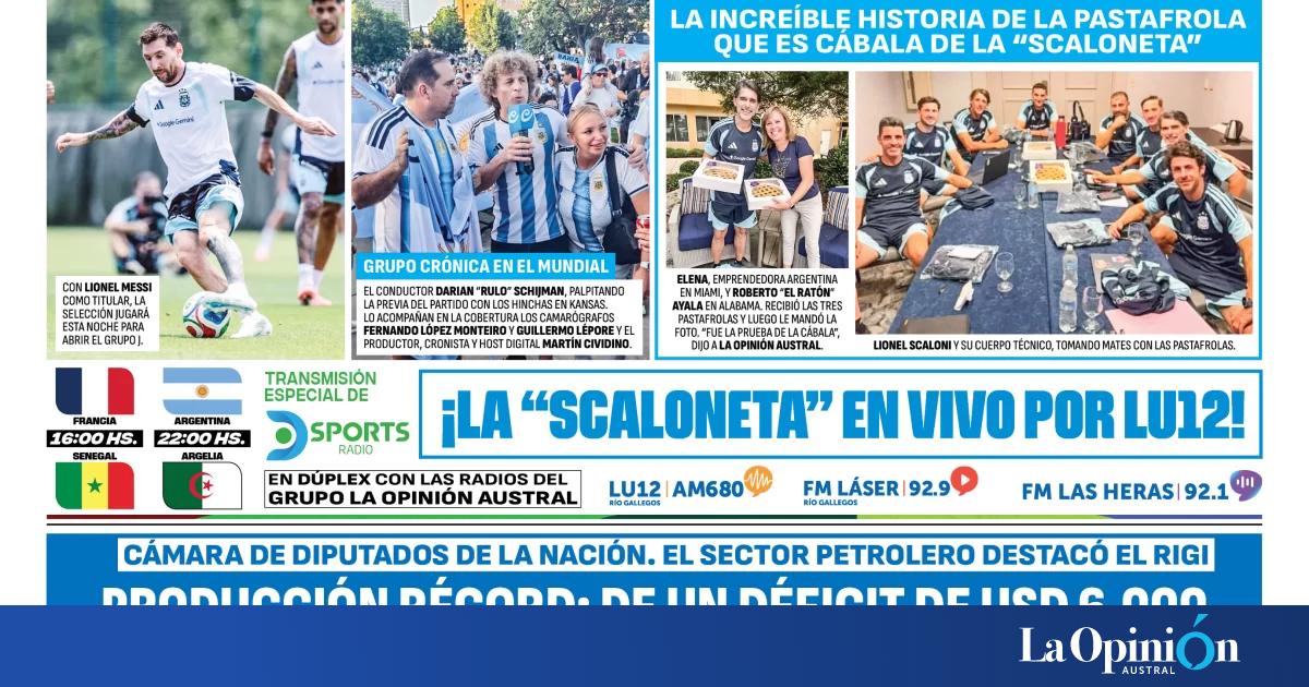 Tapa del Diario La Opinión Austral del martes 16 de junio de 2026, Río Gallegos, Santa Cruz, Argentina