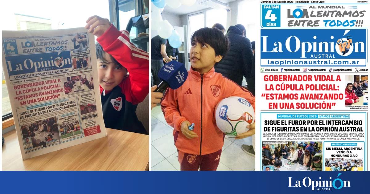 Vicente completó el álbum del Mundial, se ganó una pelota y salió en la tapa de La Opinión Austral