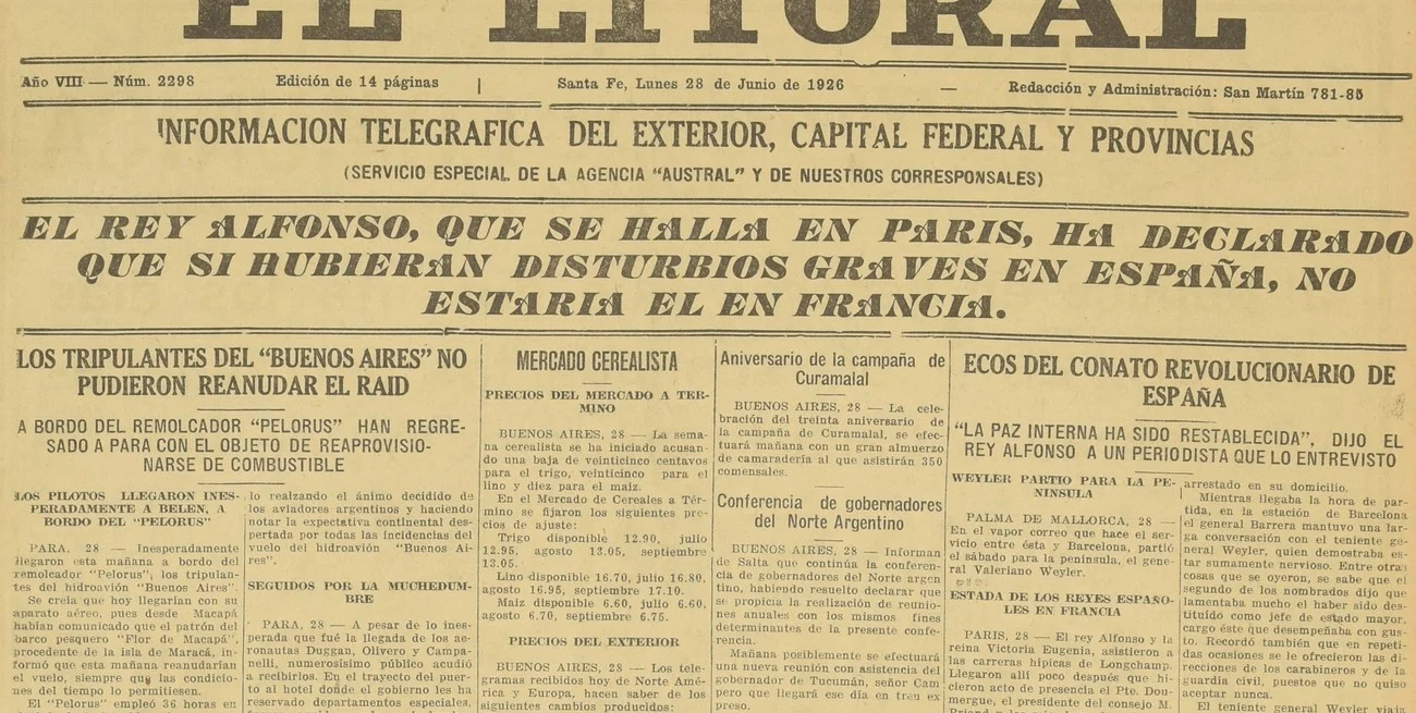 28 de junio de 1926: así era el mundo hace cien años, visto a través de El Litoral