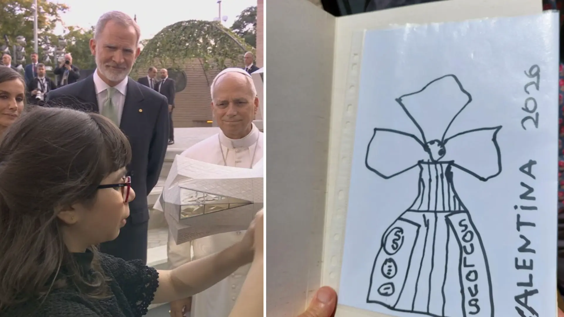 El dibujo que Valentina entregó al Papa: así imagina la Torre de Jesús la niña invidente que le recibió