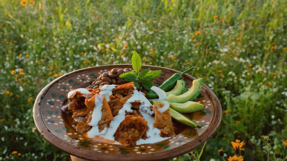 Chilaquiles en salsa de chile pasilla para un almuerzo bien mexicano