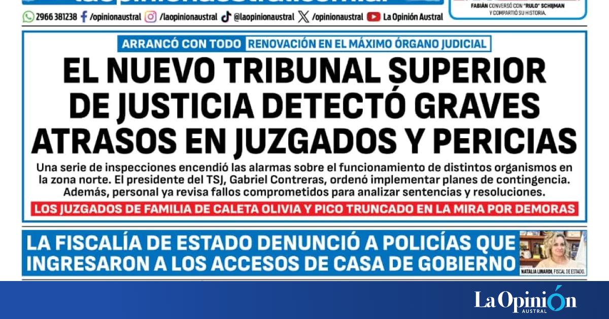 Tapa del Diario La Opinión Austral del jueves 25 de junio de 2026, Río Gallegos, Santa Cruz, Argentina