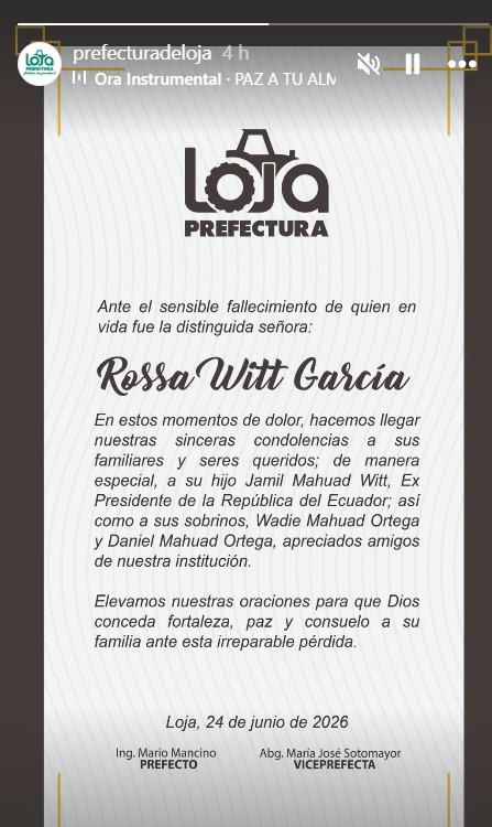 Fallece Rossa Witt García, madre del expresidente Jamil Mahuad