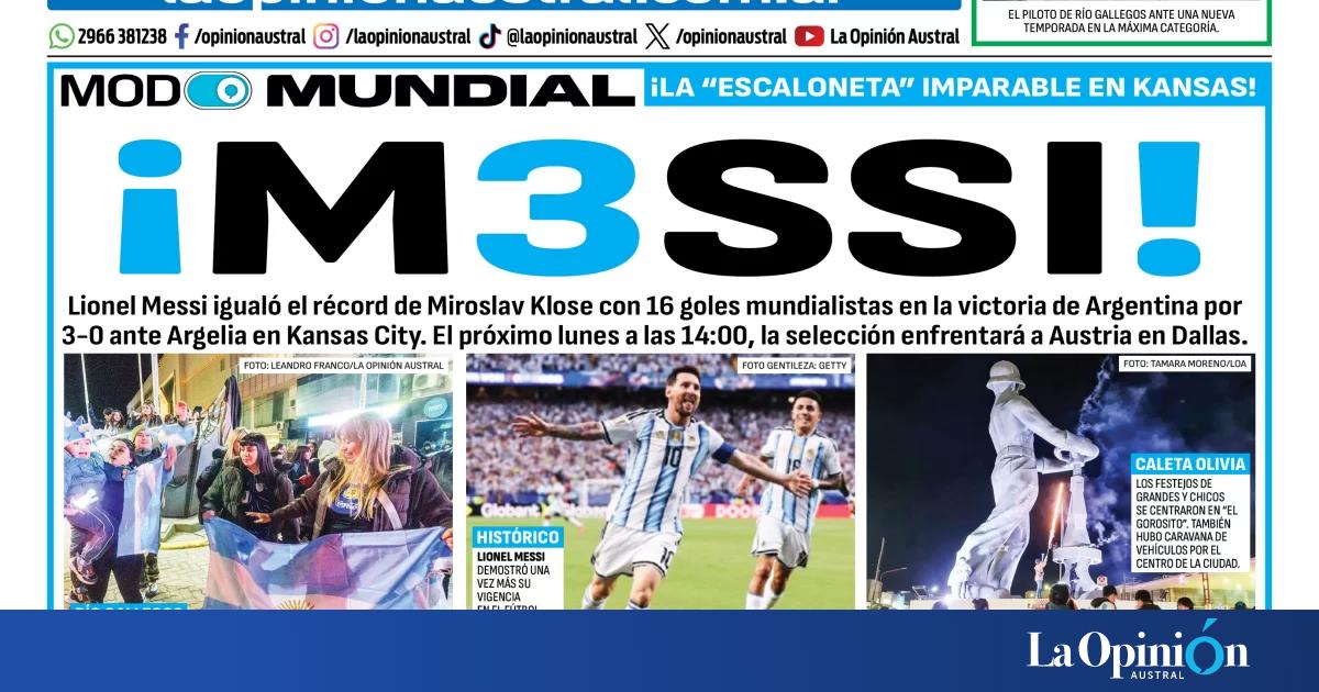 Tapa del Diario La Opinión Austral del miércoles 17 de junio de 2026, Río Gallegos, Santa Cruz, Argentina