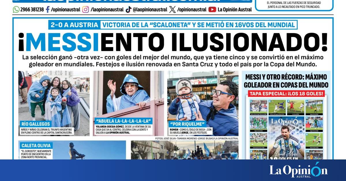 Tapa del Diario La Opinión Austral del martes 23 de junio de 2026, Río Gallegos, Santa Cruz, Argentina