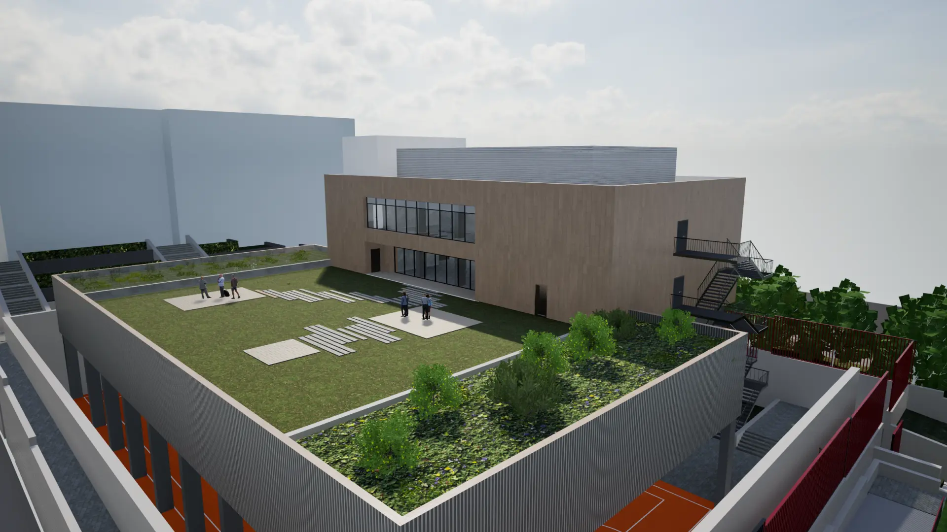 Los niños del colegio Amadeo Vives de Aluche conservarán su pista deportiva para jugar bajo el nuevo centro de mayores de Camarena