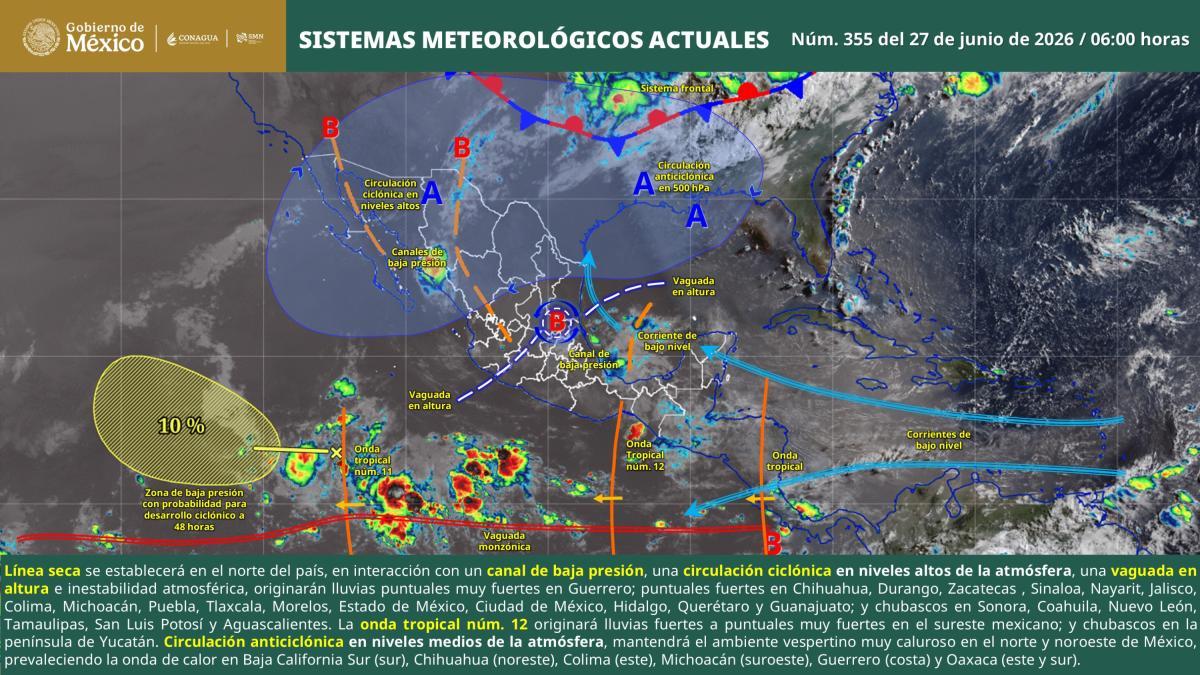 SMN prevé lluvias muy fuertes en el sur y calor de hasta 45 grados en el norte