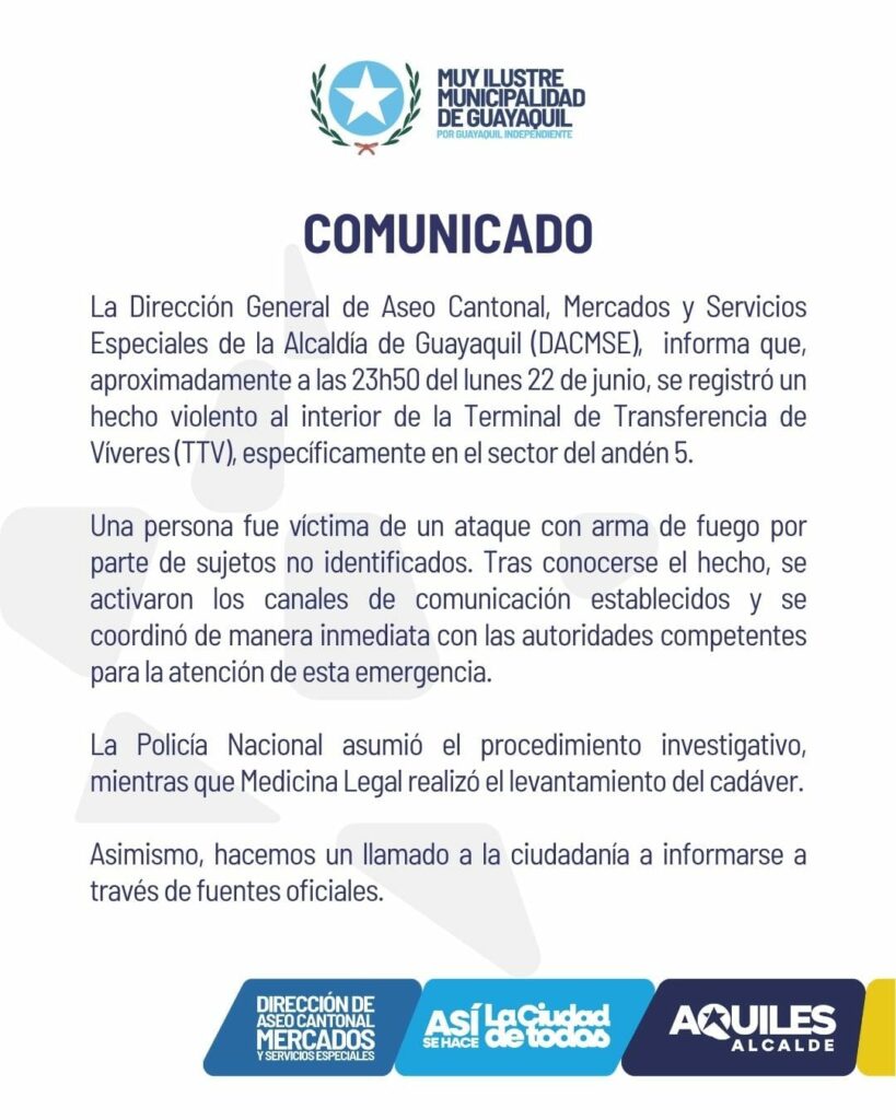 Asesinan a tiros a un hombre dentro del mercado de Montebello, en Guayaquil