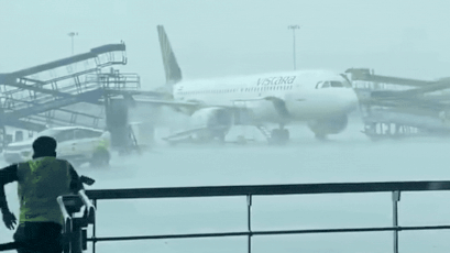 Watch: Indigo stepladder crashes into parked Air India aircraft at Delhi airport