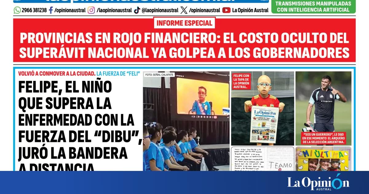 Tapa del Diario La Opinión Austral del domingo 21 de junio de 2026, Río Gallegos, Santa Cruz, Argentina