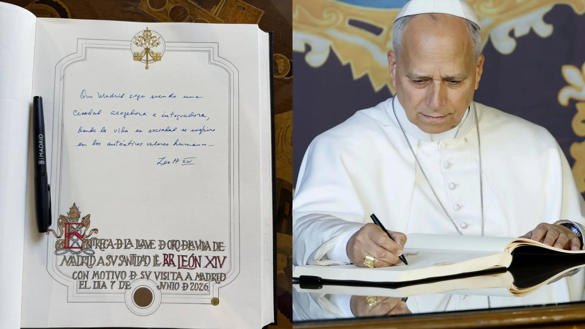 León XIV desea en el libro de honor de Madrid que la capital siga siendo "una ciudad acogedora e integradora"