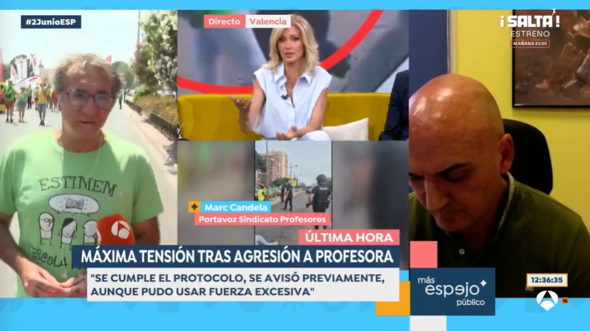 El portavoz del sindicato de profesores, sobre la docente empujada por un policía: "Tiene la nariz rota y la mandíbula dolorida"