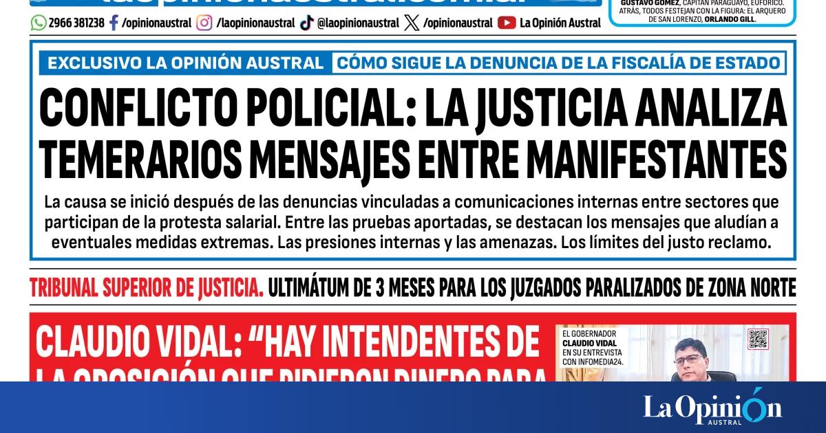 Tapa del Diario La Opinión Austral del martes 30 de junio de 2026, Río Gallegos, Santa Cruz, Argentina