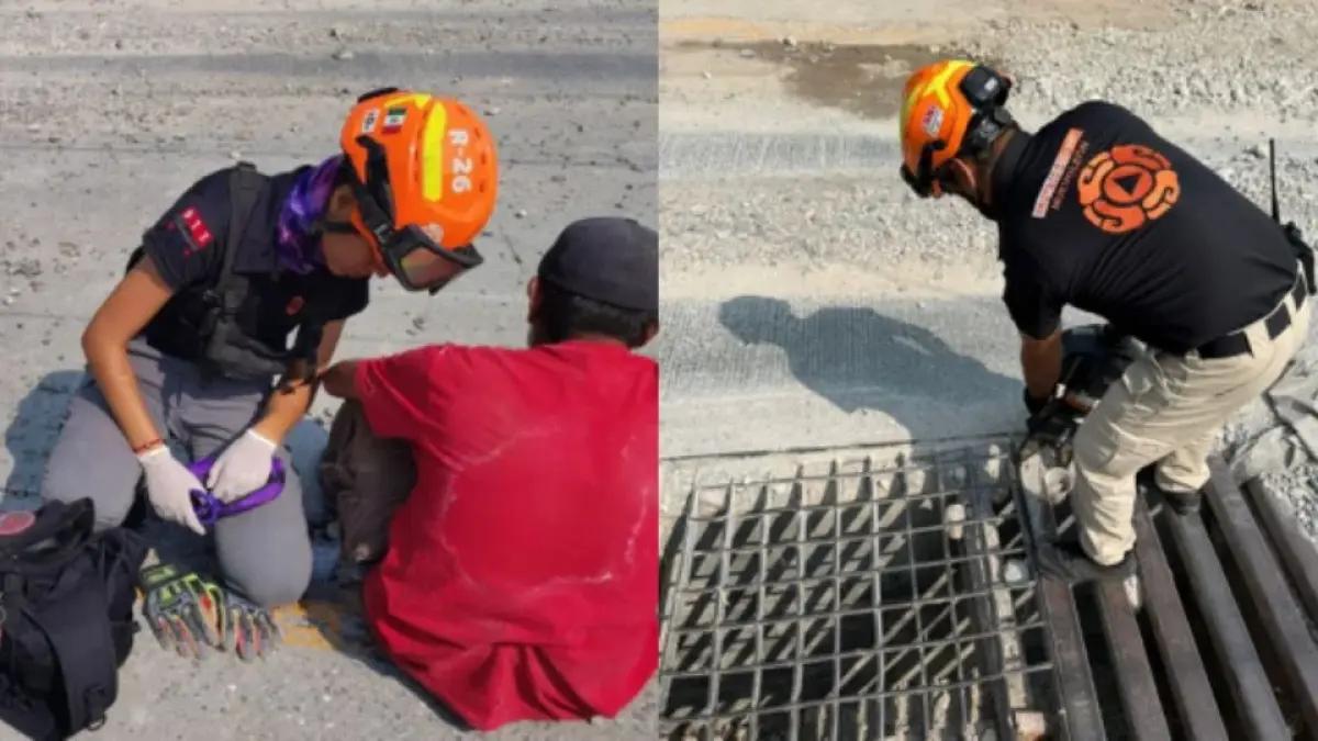 Abuelito se esconde en alcantarilla y queda atrapado