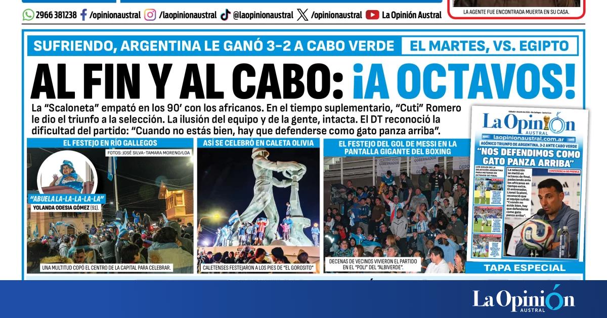 Tapa del Diario La Opinión Austral del sábado 4 de julio de 2026, Río Gallegos, Santa Cruz, Argentina
