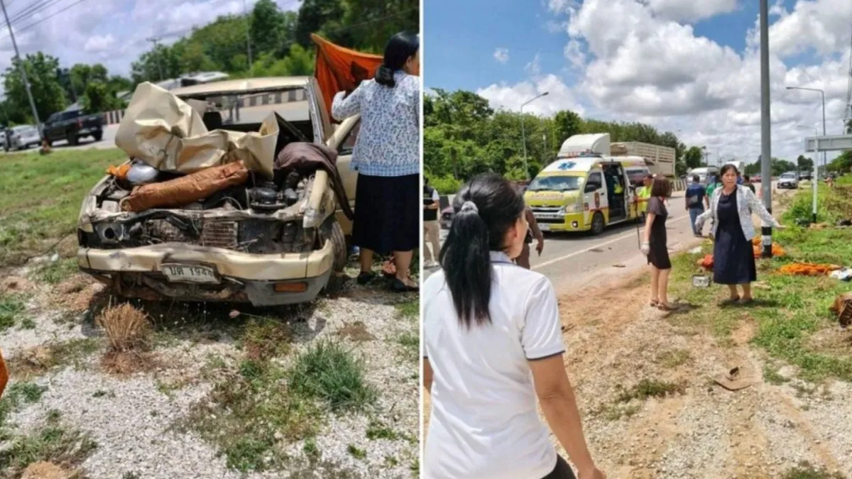 el momento en que un niño atropelló y mató a 8 monjes en Tailandia