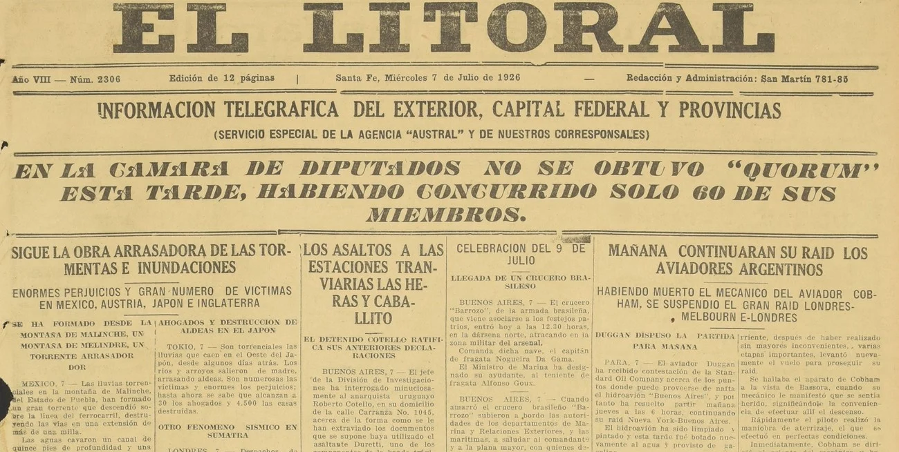 5 de julio de 1926: así era el mundo hace cien años, visto a través de El Litoral
