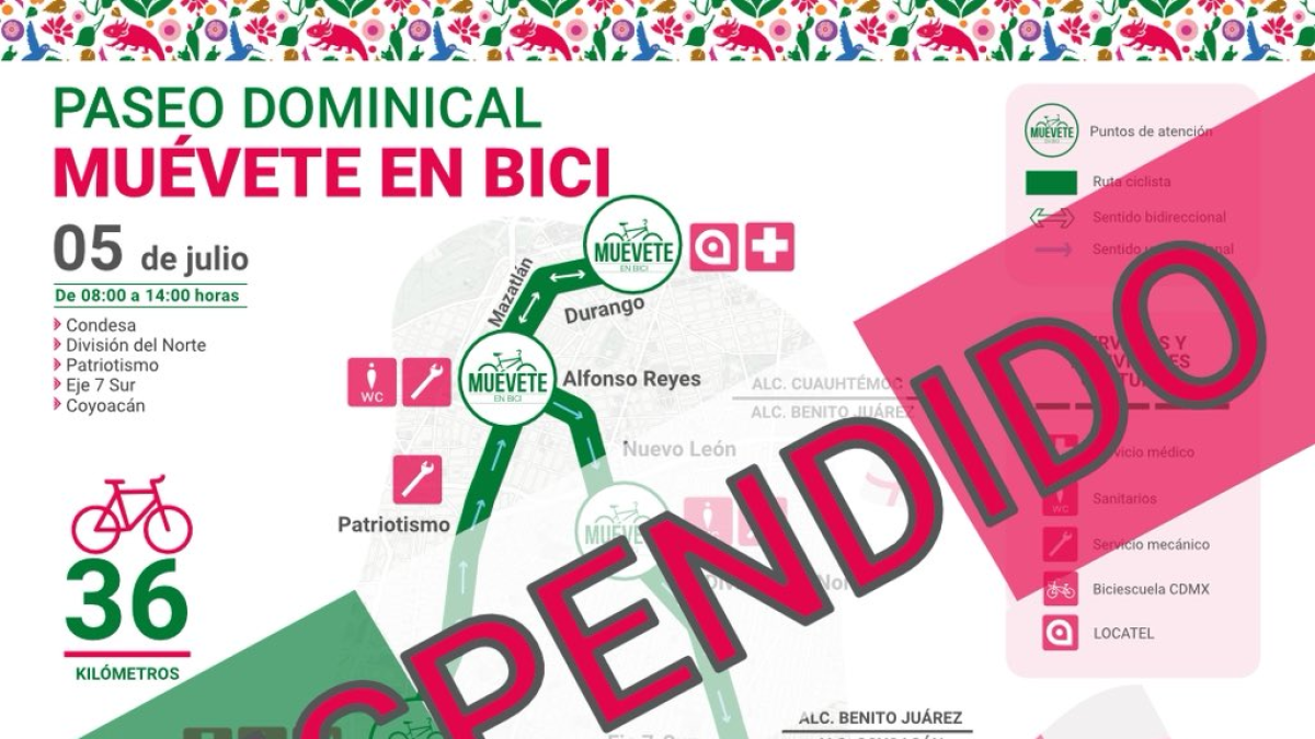 Suspenden paseo dominical en bici por el México vs Inglaterra en CDMX