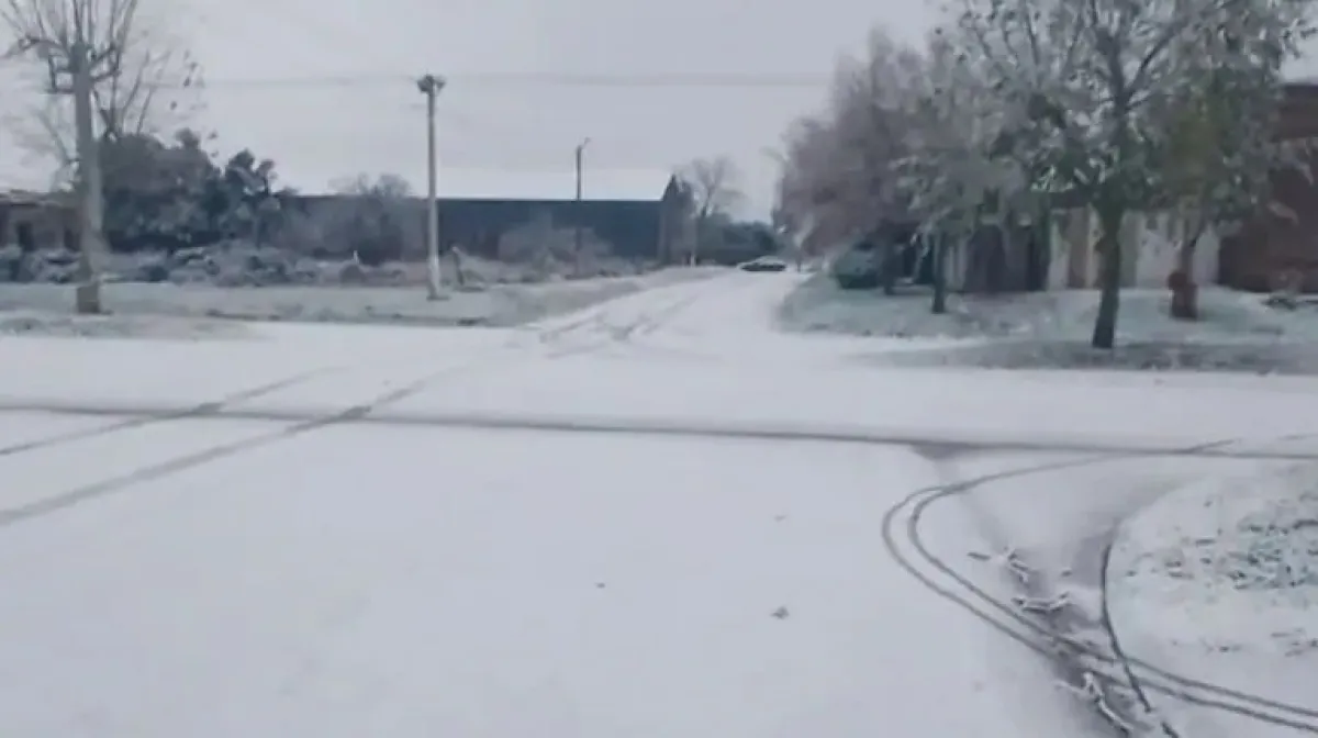 Una intensa nevada sorprendió a un pueblo bonaerense y volvió a teñir de blanco sus calles tras más de una década